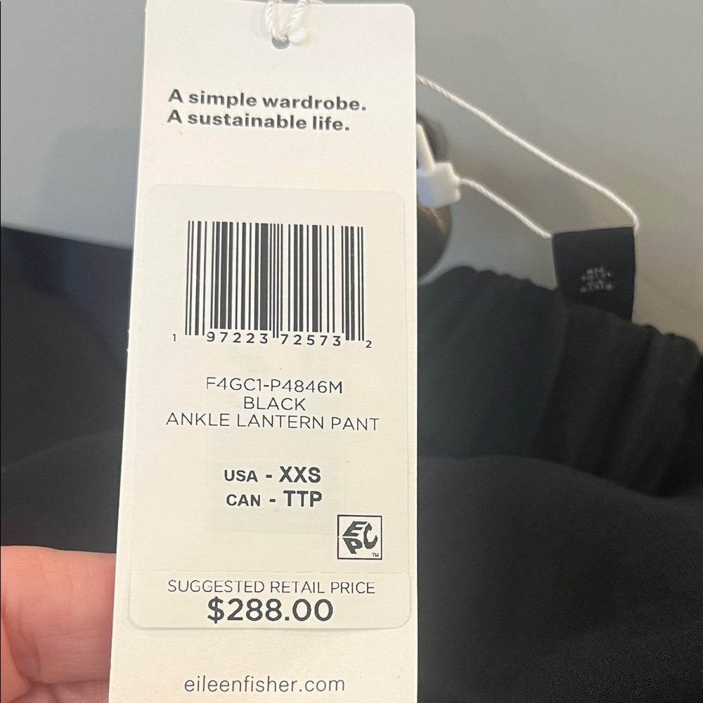 NWT Eileen Fisher Black Ankle Lantern Pant - XXS silk crepe